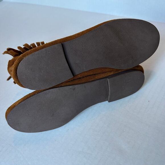 Minnetonka 282 Women's Brown Suede Fringe Ankle Boots Hard Sole Sz 7 Zip Closure - Picture 6 of 12